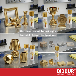 BIODUR Mirror Gold Chrome Effect Spray Paint - 400 ml - High-Gloss Metallic - Quick Dry - Interior Decor Use