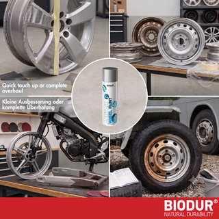 BIODUR Metallic Silver Acrylic Wheel Rim Spray Paint - 500ml - Anti Abrasion & Corrosion - Strong Adhesion - UV & Weather Resistant