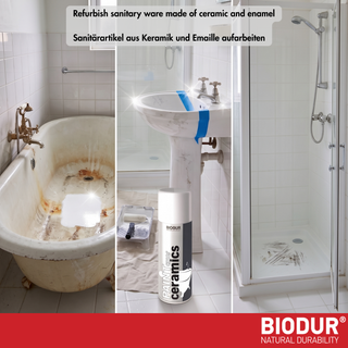 BIODUR Sanitairlak Spuitbus - Keramiek & Emaille - Wit Hoogglans - 400ml - Water- & krasvast - Zonder primer