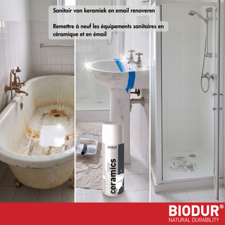 BIODUR Sanitairlak Spuitbus - Keramiek & Emaille - Wit Hoogglans - 400ml - Water- & krasvast - Zonder primer
