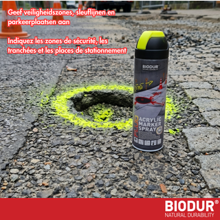 BIODUR Acrylic Inverted Construction Marking Spray Paint - 500 ml - Fluorescent - Weather/UV-resistant - Quick-drying - High visibility