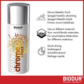 BIODUR Mirror Gold/Silver Chrome Effect Spray Paint - 400 ml - High-Gloss Metallic - Quick Dry - Interior Decor Use