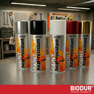 BIODUR Hitzebeständige Silikon-Sprühfarbe – 400 ml – Bis 600 °C – Rostschutz – Wetterbeständig – Innen/Außen