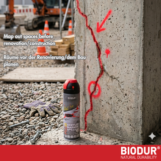 BIODUR Acrylic Inverted Construction Marking Spray Paint - 500 ml - Fluorescent - Weather/UV-resistant - Quick-drying - High visibility