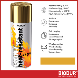 BIODUR Hitzebeständige Silikon-Sprühfarbe – 400 ml – Bis 600 °C – Rostschutz – Wetterbeständig – Innen/Außen