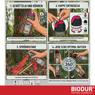 BIODUR Acrylic Inverted Construction Marking Spray Paint - 500 ml - Fluorescent - Weather/UV-resistant - Quick-drying - High visibility