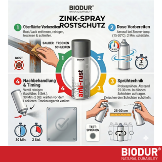 BIODUR High Temp Zinc Aerosol Spray - 400ml - Anti Rust - Heat Resistant up to 400°C - Quick Dry - UV and Weather Resistant - Indoor/Outdoor
