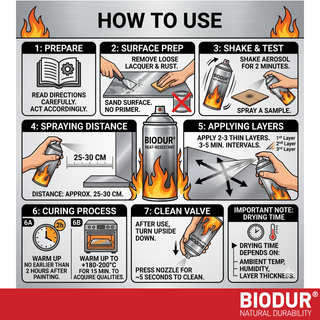 BIODUR Hitzebeständige Silikon-Sprühfarbe – 400 ml – Bis 600 °C – Rostschutz – Wetterbeständig – Innen/Außen
