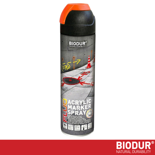 BIODUR Acrylic Inverted Construction Marking Spray Paint - 500 ml - Fluorescent - Weather/UV-resistant - Quick-drying - High visibility