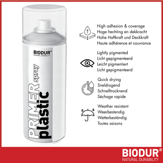 BIODUR Transparante Kunststof Primer Spuitbus - 400ml - Hoge Hechting & Dekking - Sneldrogend - Binnen/Buiten - Licht Gepigmenteerd