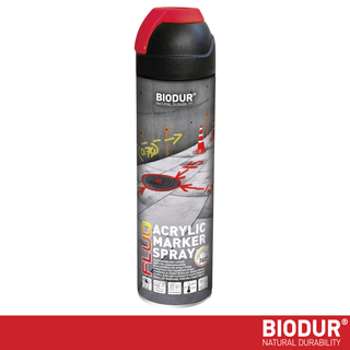 BIODUR Acrylic Inverted Construction Marking Spray Paint - 500 ml - Fluorescent - Weather/UV-resistant - Quick-drying - High visibility