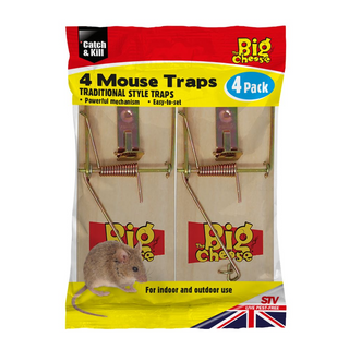 The Big Cheese Wooden Mouse Trap 4 Pack - Traditional Effective Snap Trap 1x4 pc
