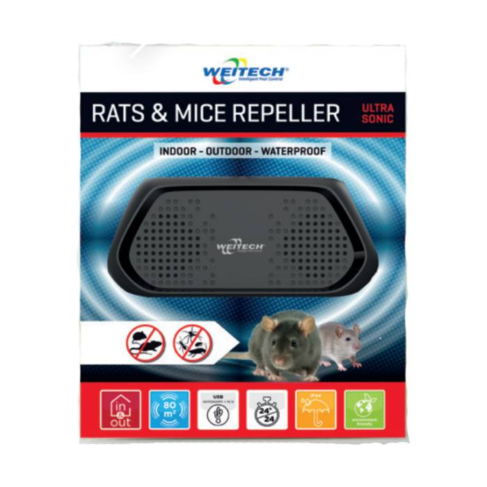 Weitech Ultrasonic Rats & Mice Repeller (Indoor - Outdoor - Waterproof)
